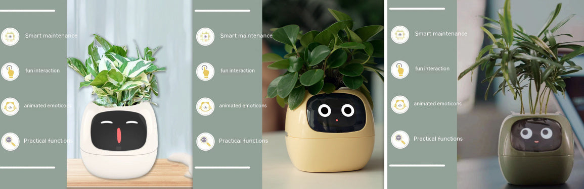 Smart Flowerpots, Smart Pet Planter, Ai Planter, Intelligent Flowerpots, Multiple Expressions,7 Smart Sensors, and Ai Chips Make Raising Plants Easy and Fun for Living Room