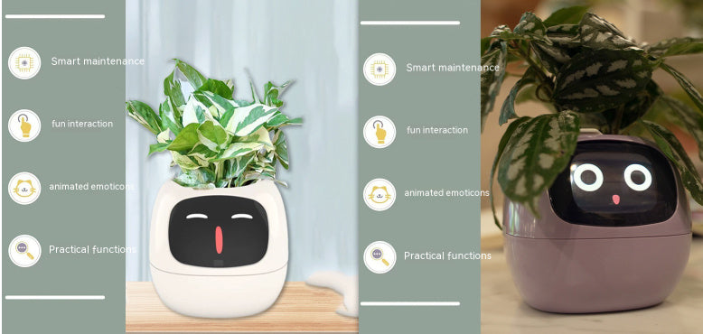 Smart Flowerpots, Smart Pet Planter, Ai Planter, Intelligent Flowerpots, Multiple Expressions,7 Smart Sensors, and Ai Chips Make Raising Plants Easy and Fun for Living Room