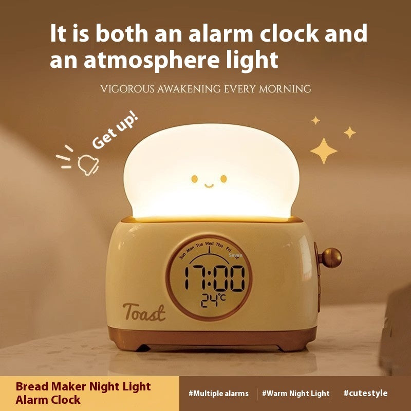 Alarm Clock for Kids, Cute Toast Night Light Alarm Clocks for Bedrooms, Dimming Rechargeable Small Led Desk Clock with Snooze & Countdown for Room Decor, Bedside Clock for Teen Girls Boys