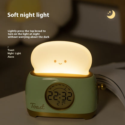 Alarm Clock for Kids, Cute Toast Night Light Alarm Clocks for Bedrooms, Dimming Rechargeable Small Led Desk Clock with Snooze & Countdown for Room Decor, Bedside Clock for Teen Girls Boys