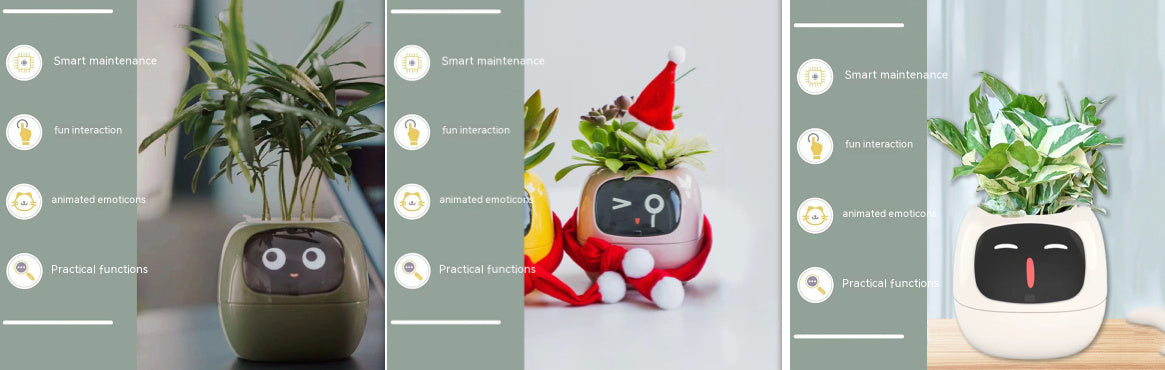 Smart Flowerpots, Smart Pet Planter, Ai Planter, Intelligent Flowerpots, Multiple Expressions,7 Smart Sensors, and Ai Chips Make Raising Plants Easy and Fun for Living Room