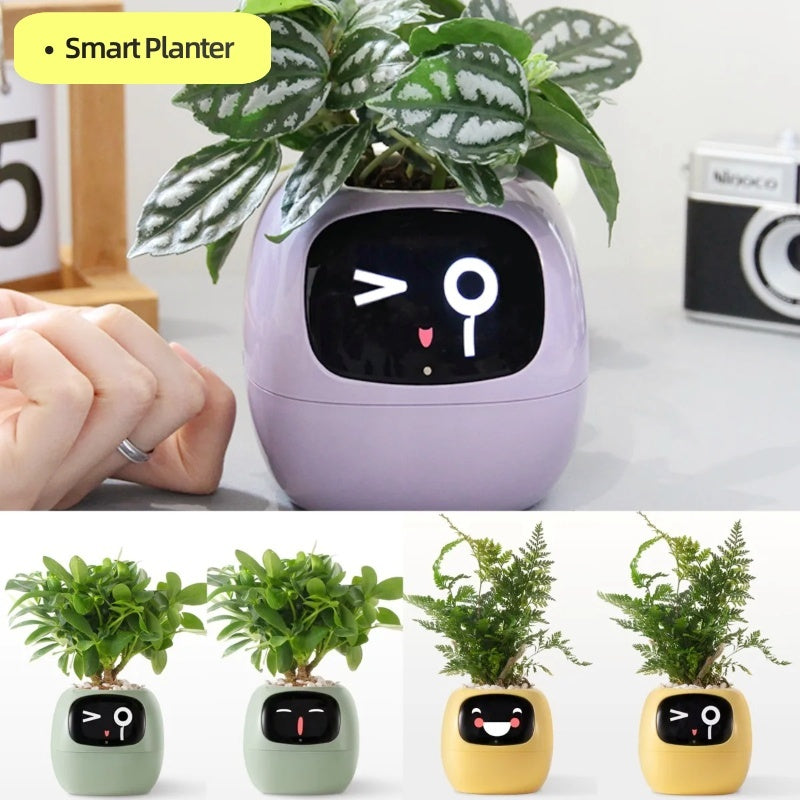 Smart Flowerpots, Smart Pet Planter, Ai Planter, Intelligent Flowerpots, Multiple Expressions,7 Smart Sensors, and Ai Chips Make Raising Plants Easy and Fun for Living Room