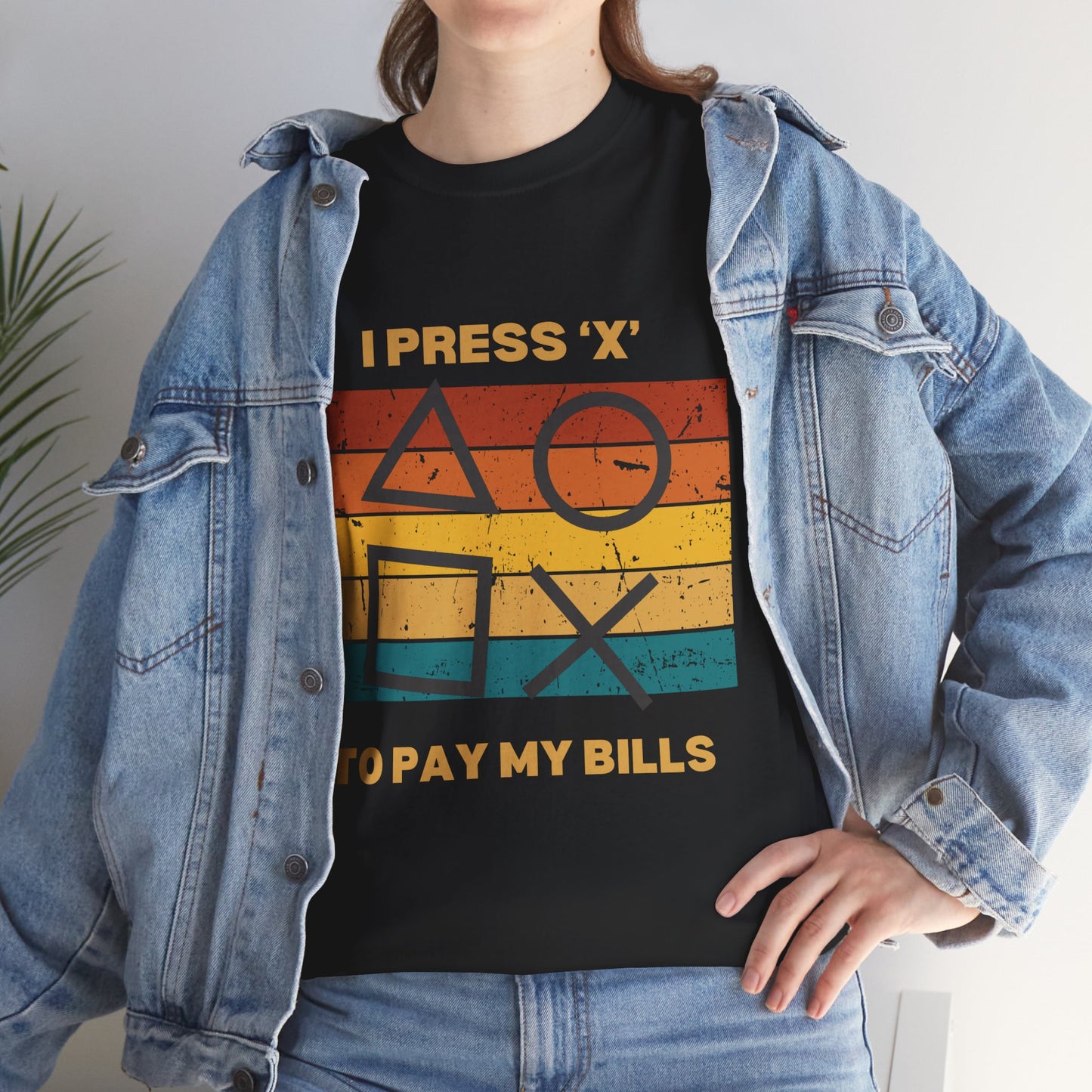 Retro Gamer Tee, I Press X to Pay My Bills Shirt, Video Game Lover T-Shirt, Unisex Cartoon Style Top, Fun Casual Gift