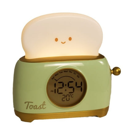 Alarm Clock for Kids, Cute Toast Night Light Alarm Clocks for Bedrooms, Dimming Rechargeable Small Led Desk Clock with Snooze & Countdown for Room Decor, Bedside Clock for Teen Girls Boys