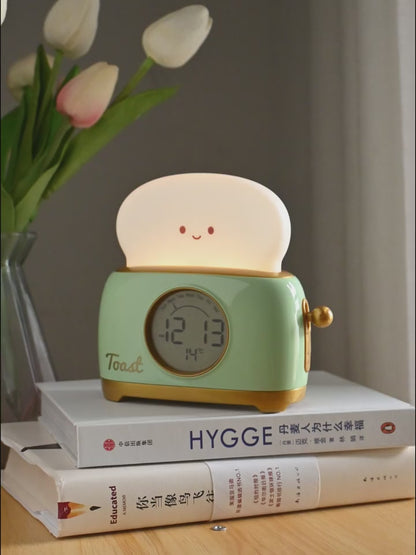 Alarm Clock for Kids, Cute Toast Night Light Alarm Clocks for Bedrooms, Dimming Rechargeable Small Led Desk Clock with Snooze & Countdown for Room Decor, Bedside Clock for Teen Girls Boys